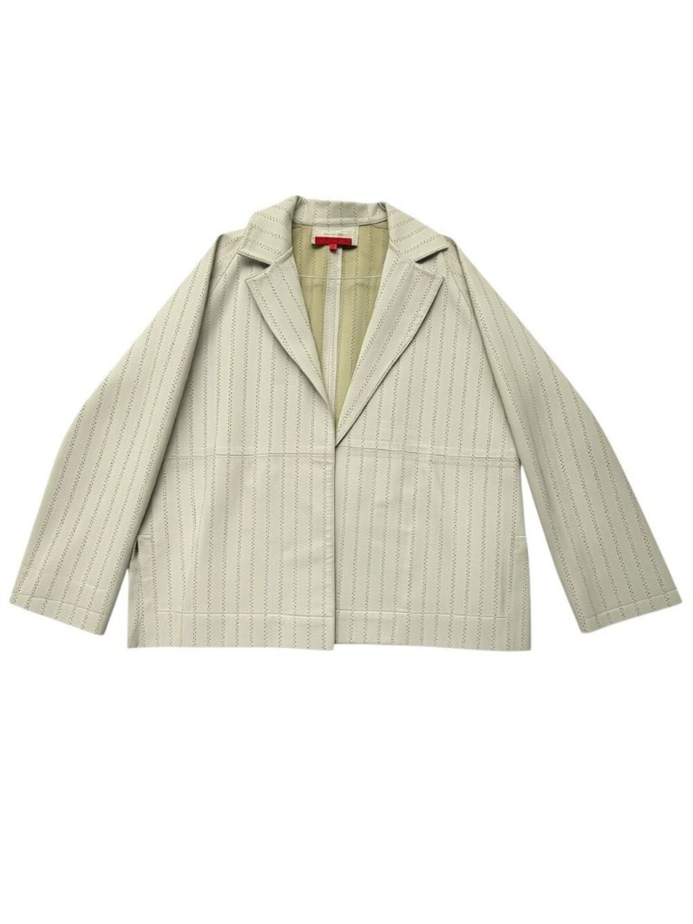 Shamask Perforated Leather Blazer Jacket Beige Womens Lg Bergdorf Goodman Vtg US